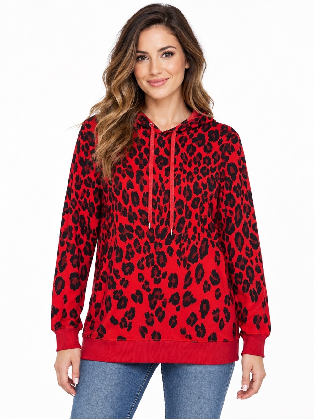 Chico’s Zenergy Women’s Red Leopard Print Hoodie Size 1 M 8/10